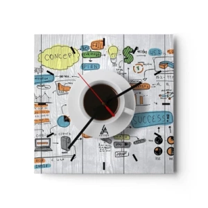 Orologio da parete - Orologio in Vetro - Una tazza di caffè sullo sfondo di un disegno concettuale - 30x30cm - Un momento di pausa - Decorazione murale moderna per soggiorno e camera da letto ARTTOR