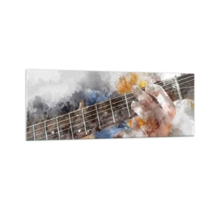 Quadro su vetro - Immagine astratta di una mano che suona la chitarra - 140x50cm - Poesia tra le corde - Decorazione murale moderna per soggiorno e camera da letto ARTTOR