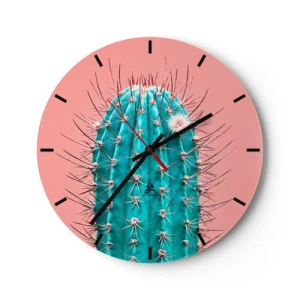 Orologio da parete - Orologio in Vetro - Primo piano di un cactus turchese su sfondo rosa - 30x30cm - Stai attento - Decorazione murale moderna per soggiorno, cucina e camera da letto ARTTOR