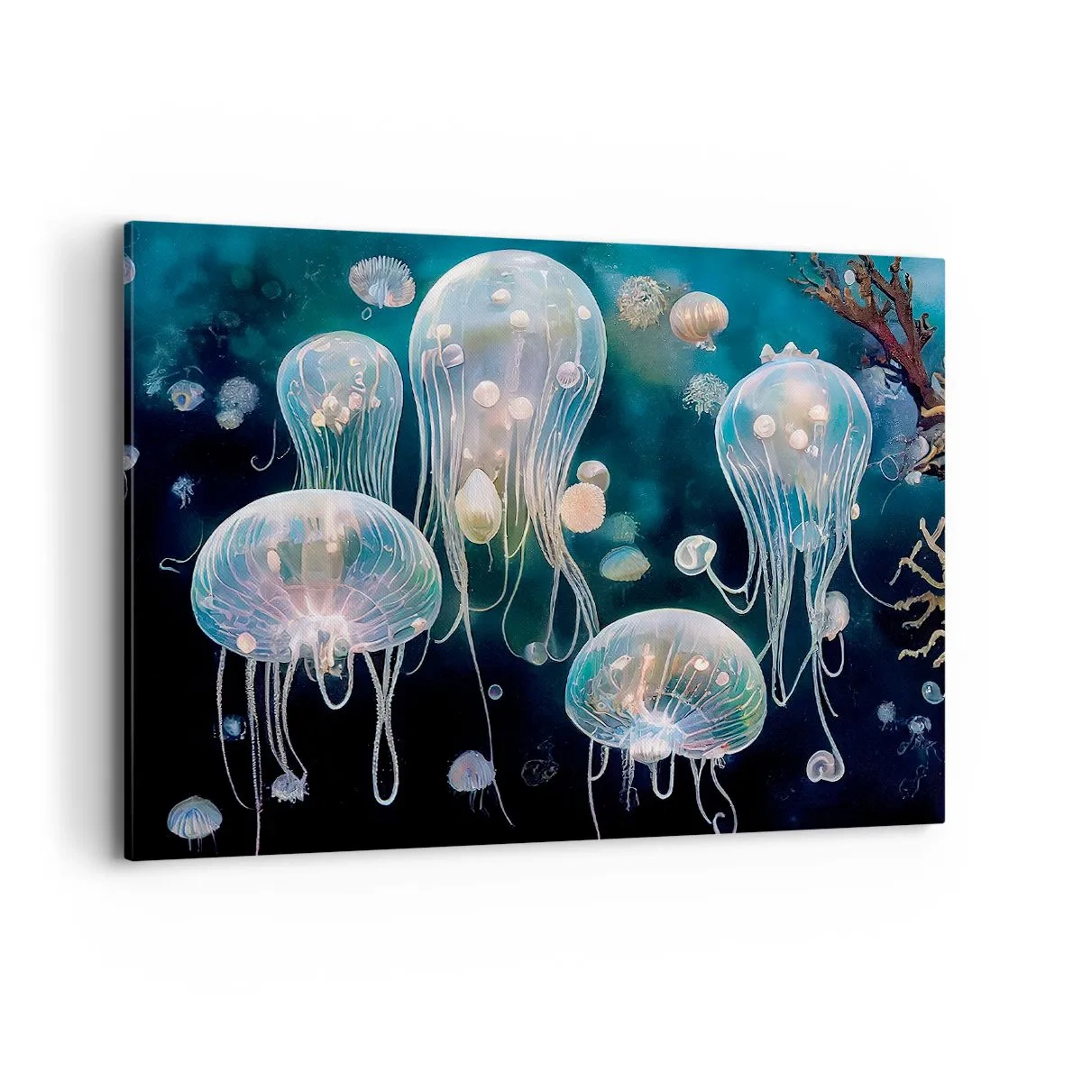Quadro su tela - Stampe su Tela - Delicate meduse nel mondo sottomarino - 100x70cm - Danza sottomarina - Decorazione murale moderna per soggiorno e camera da letto ARTTOR