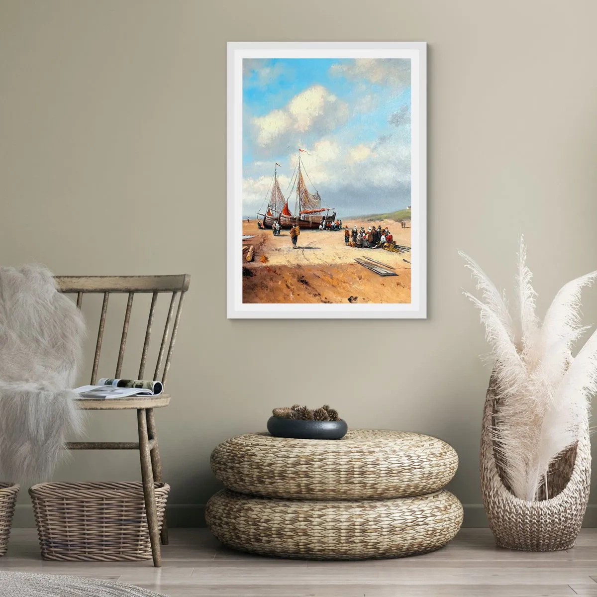 Poster in cornice bianca - Dopo una buona pesca - 70x100 cm