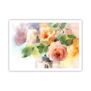 Poster - Delicate rose in stile acquerello su uno sfondo chiaro - 100x70cm - Delicati come un acquerello - Decorazione murale moderna per soggiorno e camera da letto ARTTOR