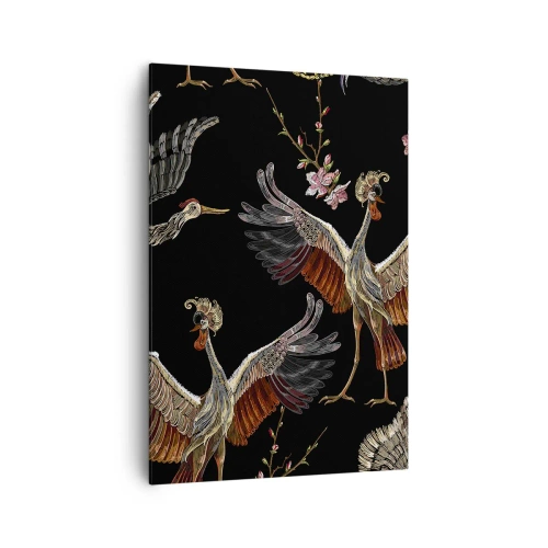 Quadro su tela - Stampe su Tela - Gru e fiori eleganti su sfondo nero - 70x100cm - Uccello fantastico - Decorazione murale moderna per soggiorno e camera da letto ARTTOR