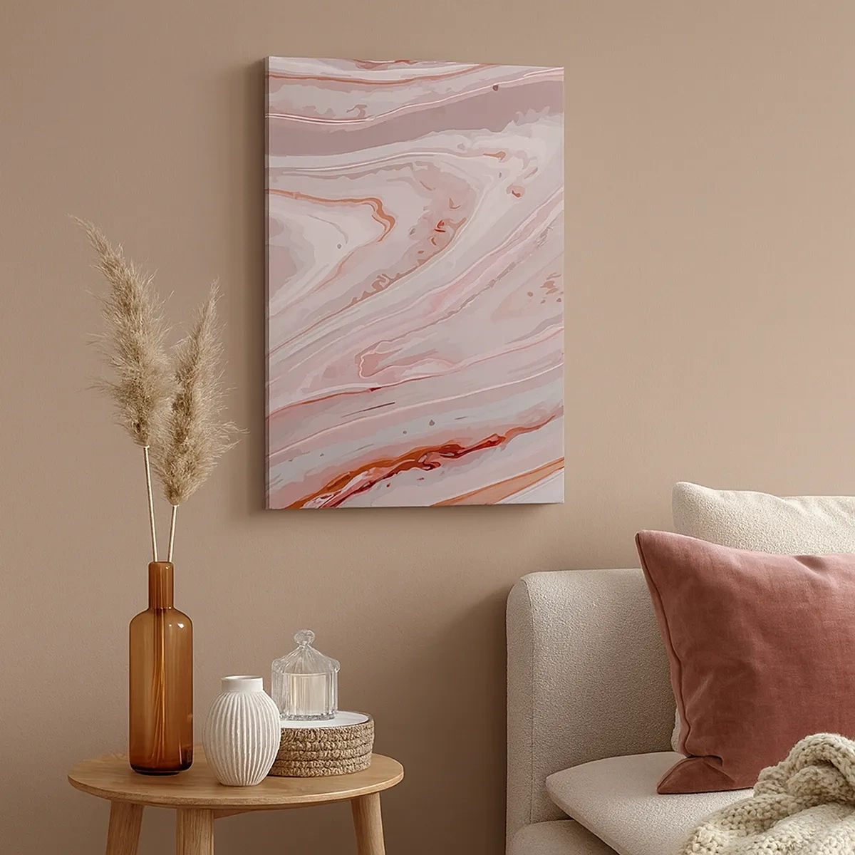 Quadro su tela - Stampe su Tela - Onde astratte in delicate tonalità di rosa e beige - 50x70cm - Rosa liquido - Decorazione murale moderna per soggiorno e camera da letto ARTTOR