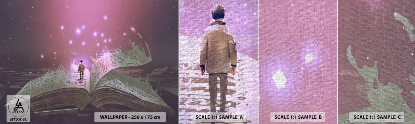 Campione di Fotomurale Premium Canvas - Invito ad un altro mondo: leggi! - Grafica, Astrazione, Pezzo - 100x30 cm