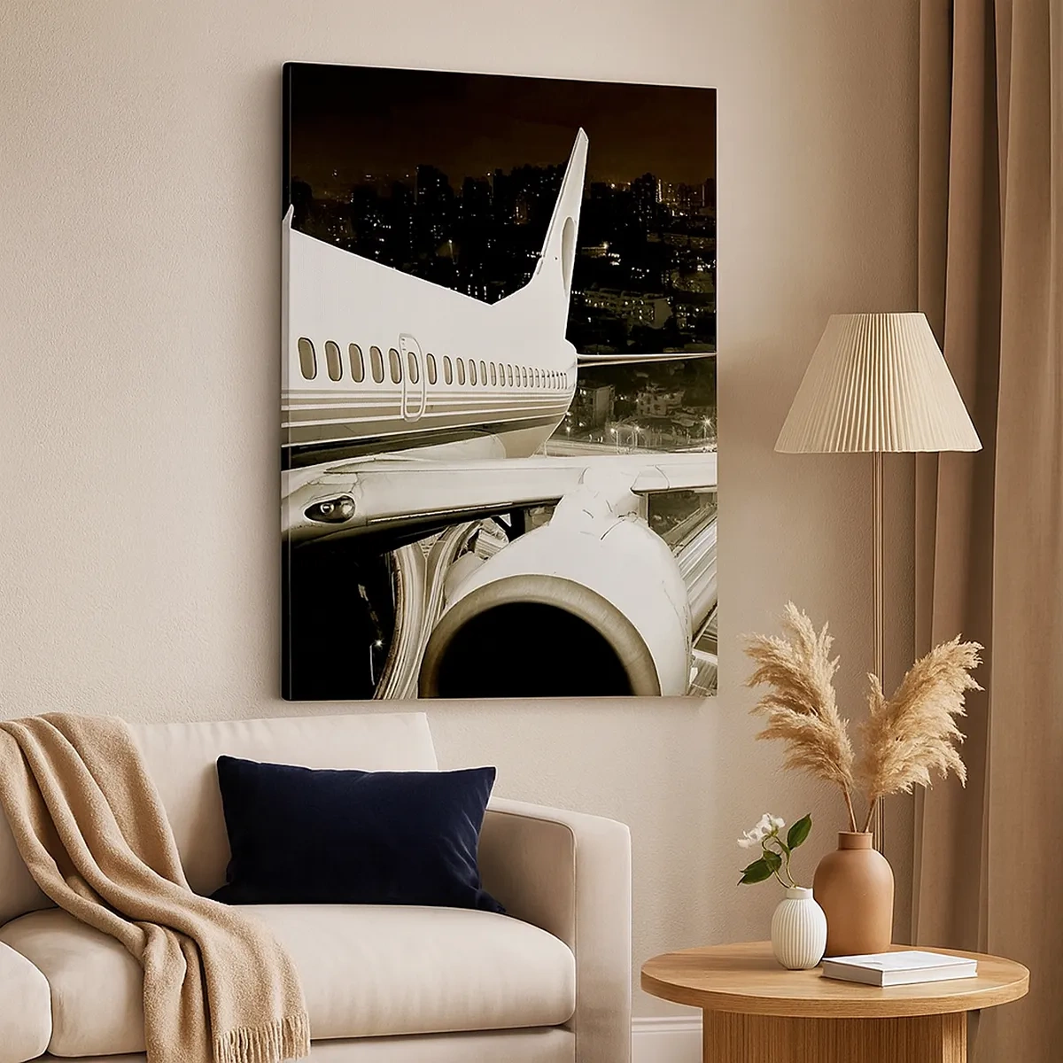 Quadro su tela - Stampe su Tela - Un aereo sopra una città notturna con autostrade illuminate - 50x70cm - Volare di notte - Decorazione murale moderna per soggiorno e camera da letto ARTTOR