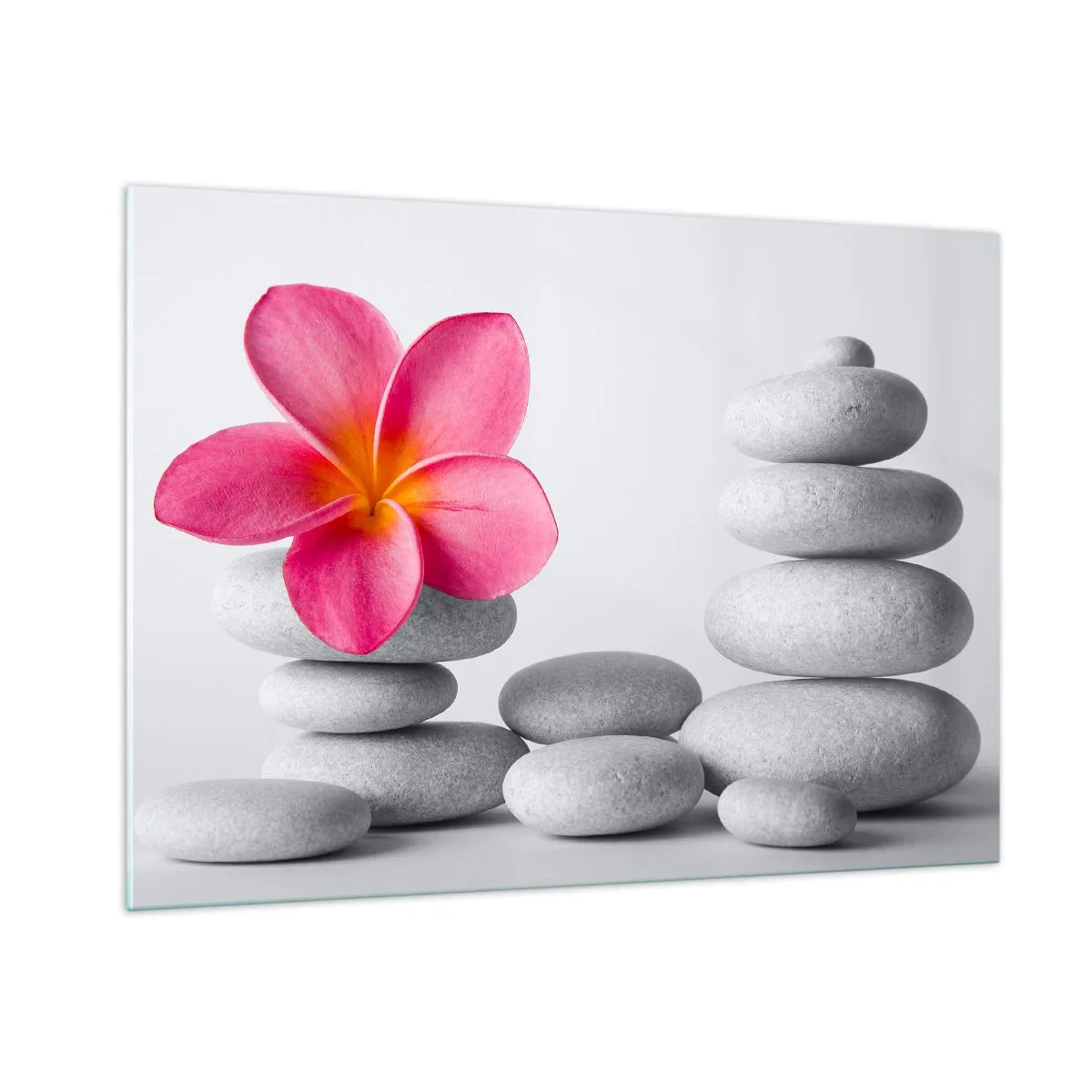 Quadro su vetro - Un fiore rosa contro un mucchio di pietre bianche - 100x70cm - Pietra su pietra, e su questa pietra... - Decorazione murale moderna per soggiorno e camera da letto ARTTOR