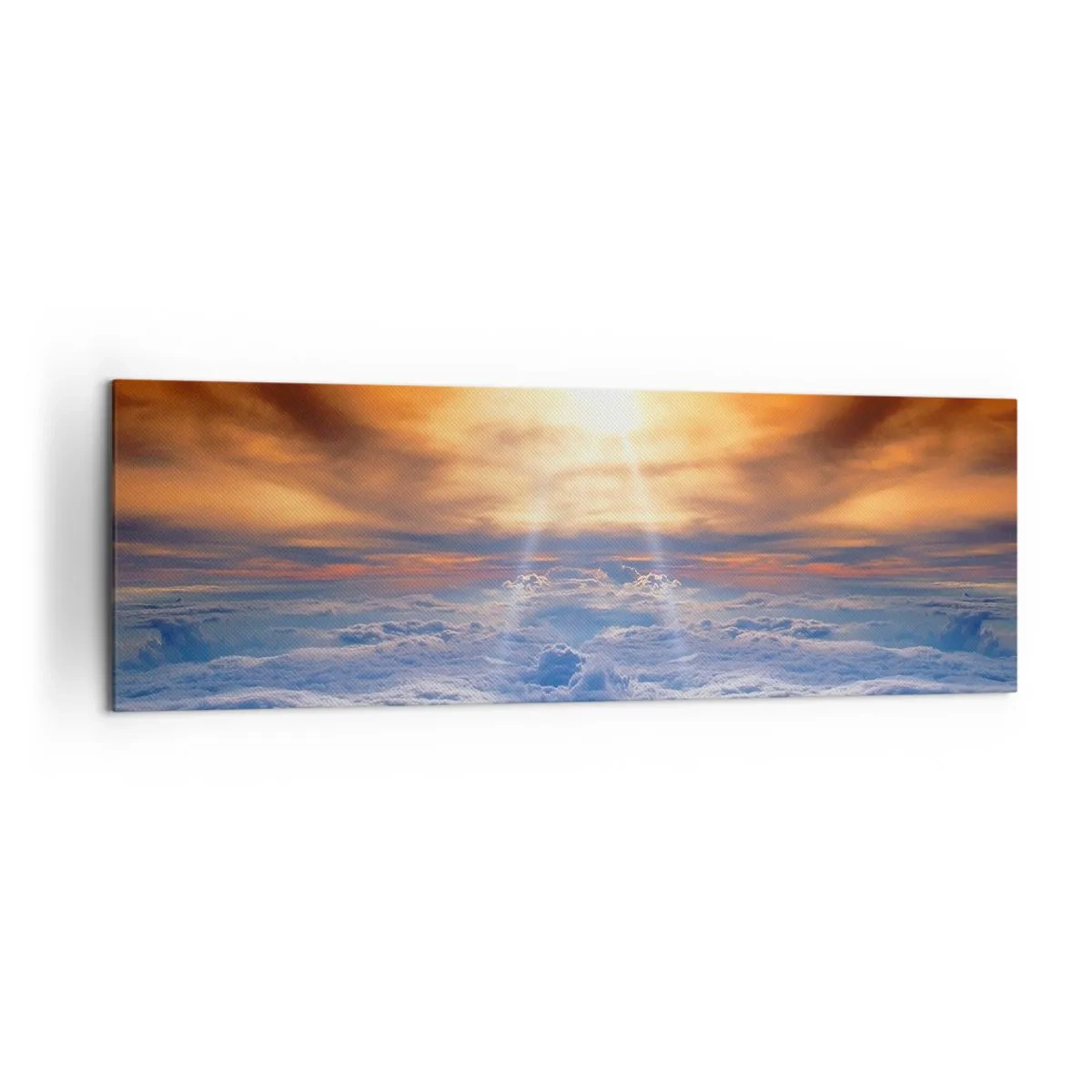Quadro su tela - Stampe su Tela - Tramonto sopra le nuvole, il cielo pieno di colori dorati e di luce. - 160x50cm - Paesaggio mistico - Decorazione murale moderna per soggiorno e camera da letto ARTTOR