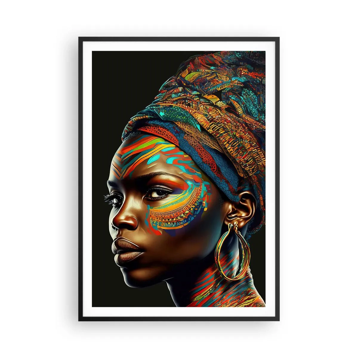 Poster in cornice nera - Regina africana - 70x100 cm