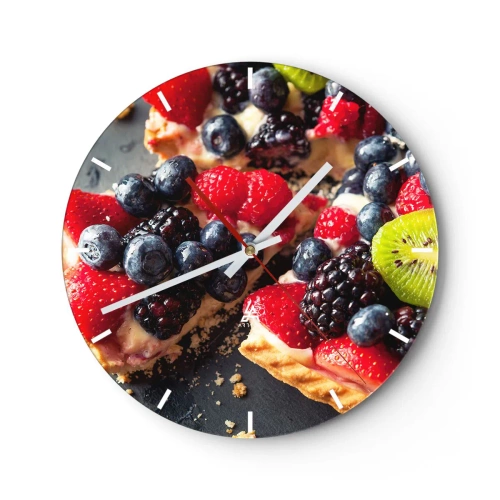 Orologio da parete - Orologio in Vetro - Dessert di frutta con frutti di bosco e kiwi su sfondo nero - 30x30cm - Dolce vita! - Decorazione murale moderna per soggiorno, cucina e camera da letto ARTTOR