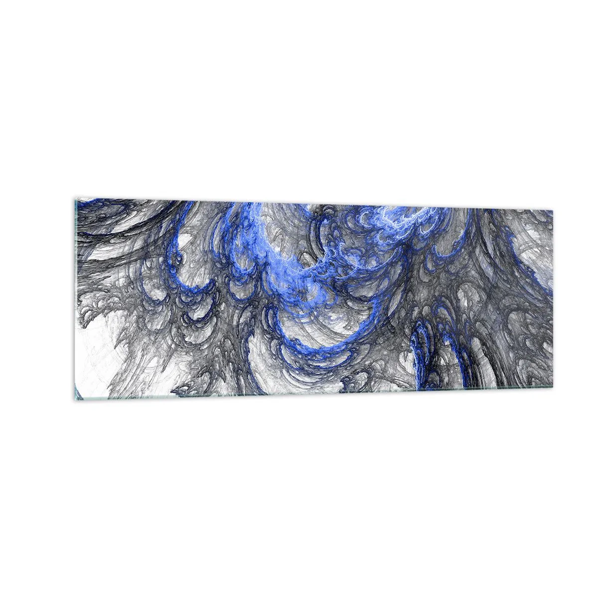 Quadro su vetro - Onde astratte nei toni del blu e del grigio - 140x50cm - La nascita dell'onda - Decorazione murale moderna per soggiorno e camera da letto ARTTOR