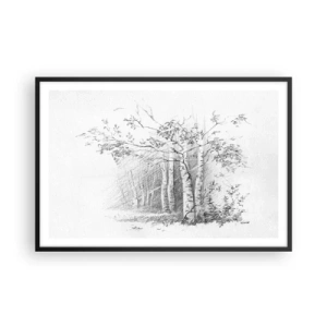 Poster in cornice nera - La luce della foresta di betulle - 91x61 cm