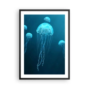 Poster in cornice nera - Meduse che galleggiano nelle acque blu dell'oceano - 50x70cm - La danza oceanica - Decorazione murale moderna per soggiorno e camera da letto ARTTOR