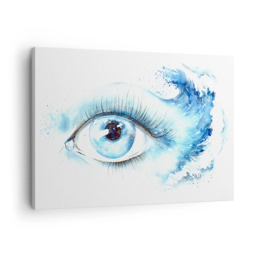 Quadro su tela - Stampe su Tela - Acquerello artistico di un occhio con un'onda dinamica - 70x50cm - Immergersi nell'azzurro dello sguardo - Decorazione murale moderna per soggiorno e camera da letto ARTTOR