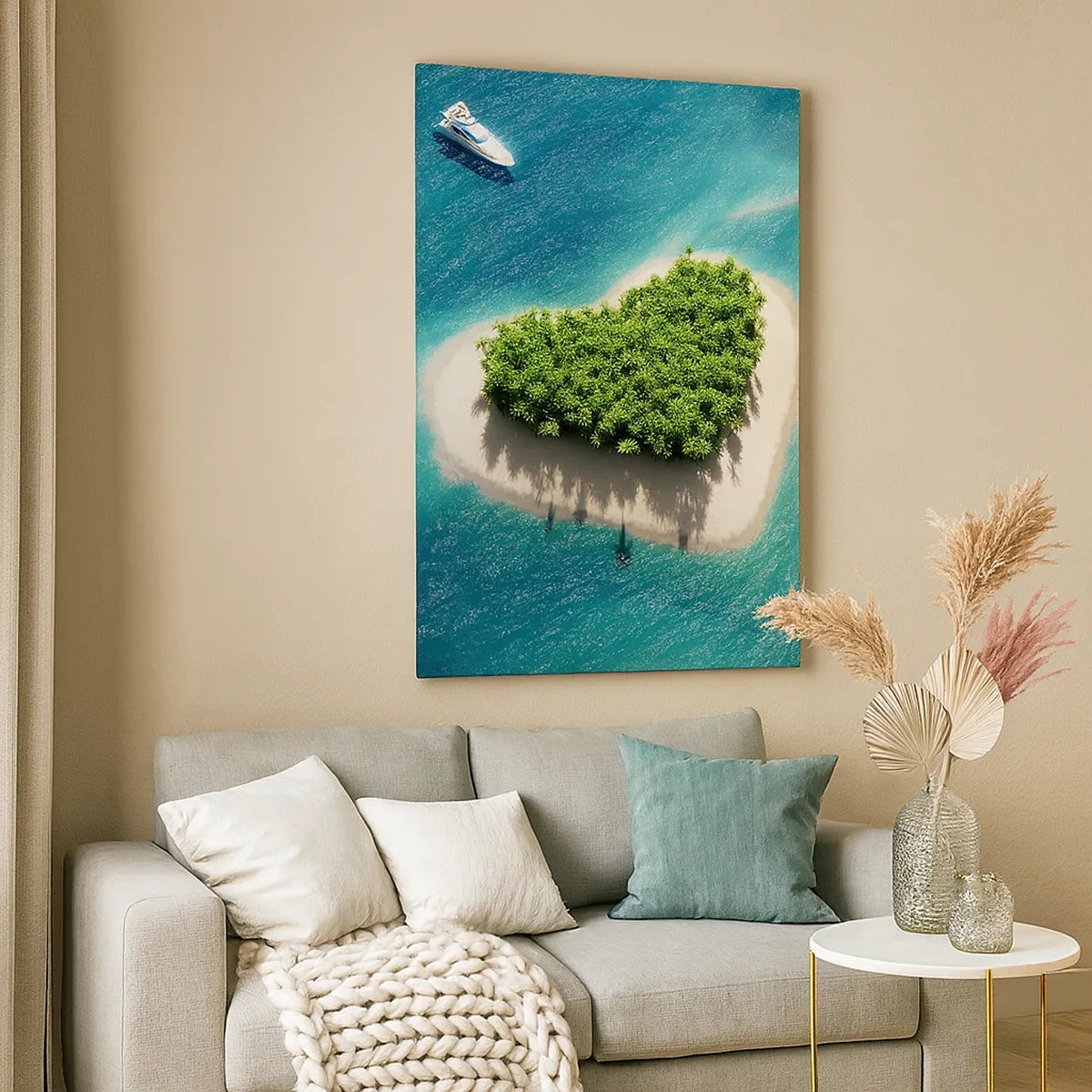 Quadro su tela - Stampe su Tela - Un'isola romantica a forma di cuore in un mare turchese - 50x70cm - Amo l'estate - Decorazione murale moderna per soggiorno e camera da letto ARTTOR