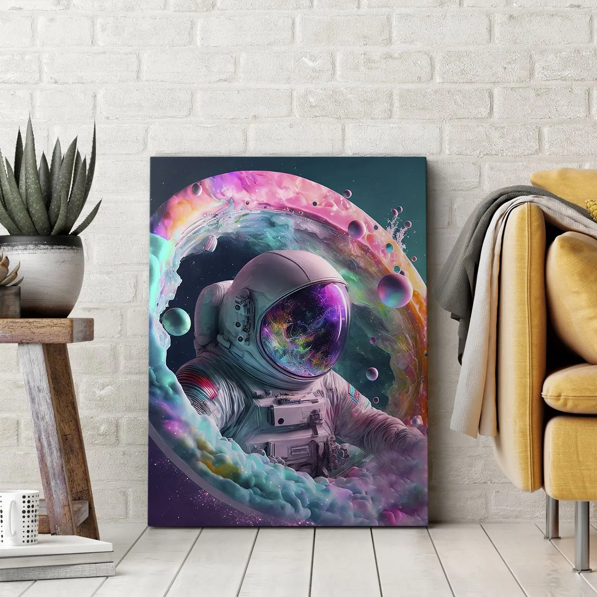Quadro su tela - Stampe su Tela - Astronauta in un'aura cosmica colorata - 80x120cm - Stargate - Decorazione murale moderna per soggiorno e camera da letto ARTTOR