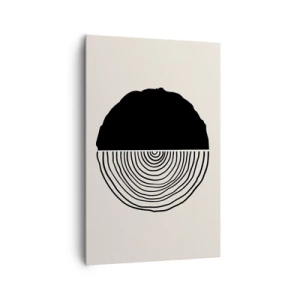 Quadro su tela - Stampe su Tela - Un motivo astratto in bianco e nero ispirato a una sezione trasversale di legno con una divisione geometrica. - 80x120cm - A metà - Decorazione murale moderna per soggiorno e camera da letto ARTTOR