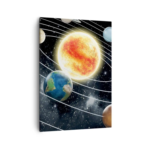 Quadro su tela - Stampe su Tela - Sistema solare con pianeti e sole nello spazio - 50x70cm - Danza cosmica - Decorazione murale moderna per soggiorno e camera da letto ARTTOR