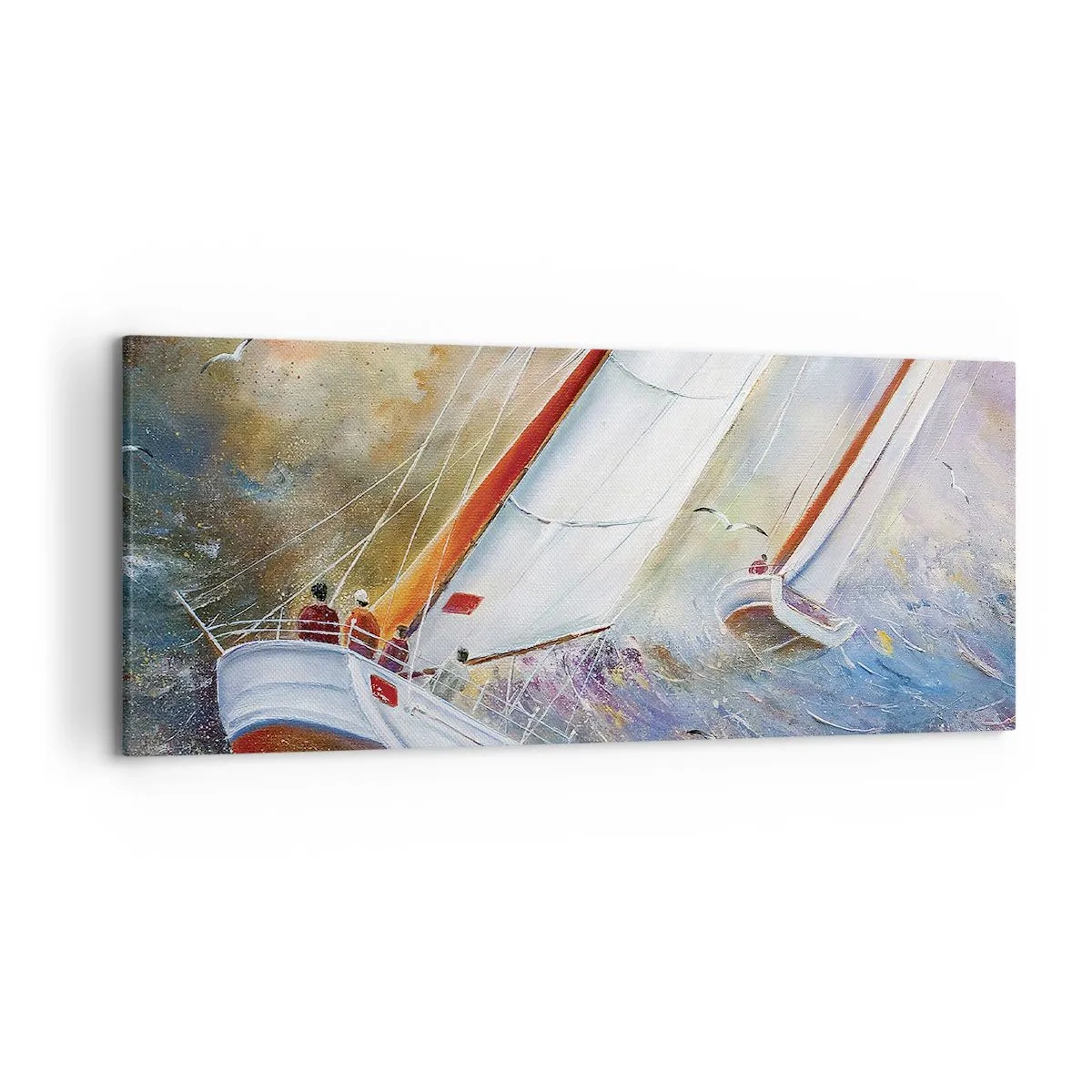 Quadro su tela - Stampe su Tela - Barche a vela su onde agitate in una composizione dinamica - 120x50cm - Correndo sulle onde - Decorazione murale moderna per soggiorno e camera da letto ARTTOR