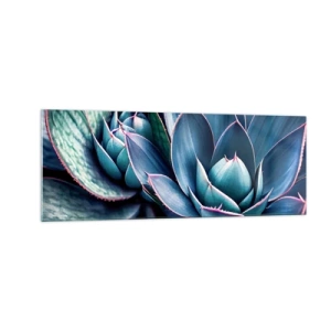 Quadro su vetro - Agave nelle tonalità del blu e del verde con accenti rosa - 140x50cm - Forza vitale - Decorazione murale moderna per soggiorno e camera da letto ARTTOR