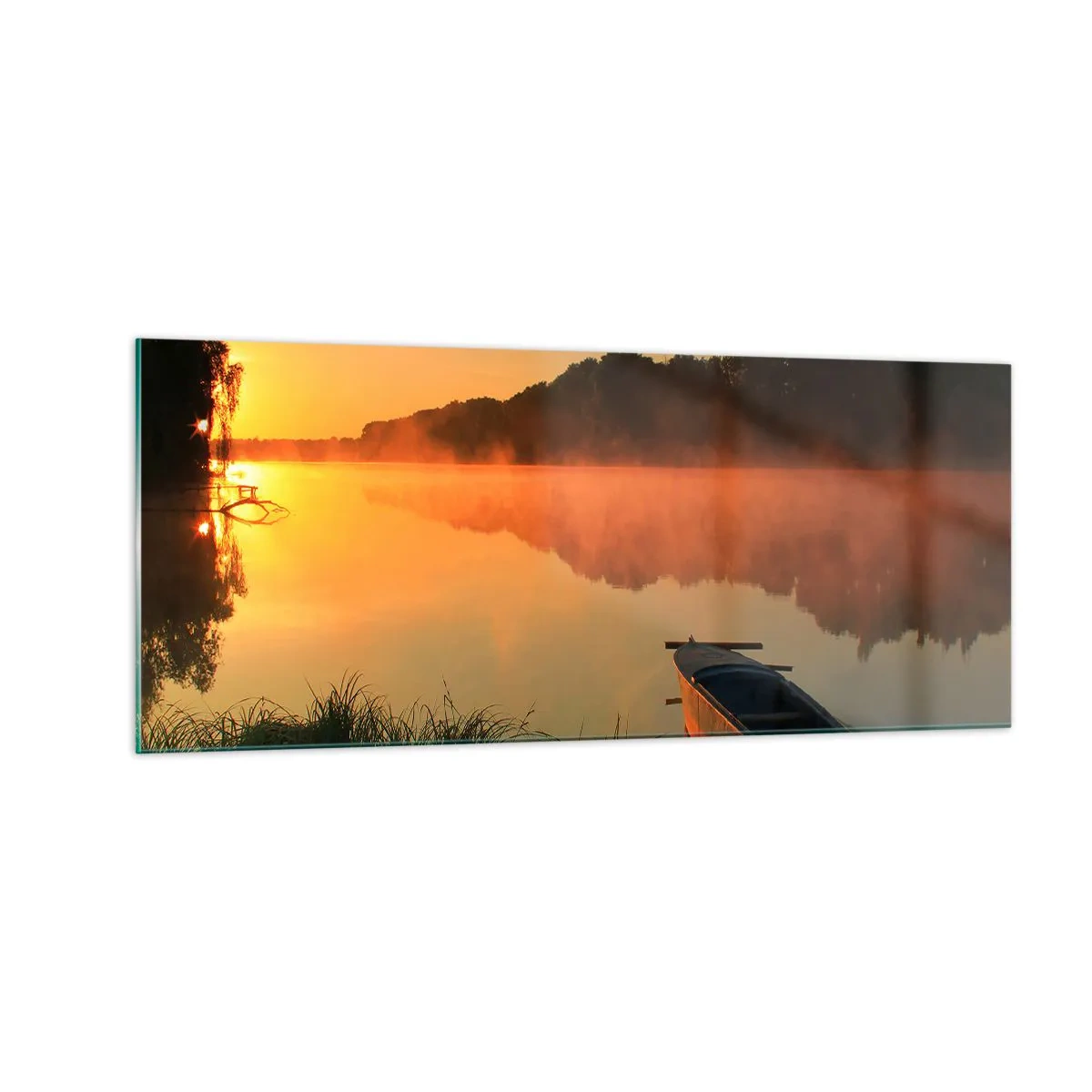 Quadro su vetro - Alba sull'acqua, come uno specchio - 100x40 cm