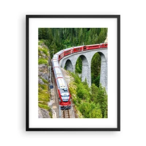 Poster in cornice nera - Il treno tra i monti - 40x50 cm