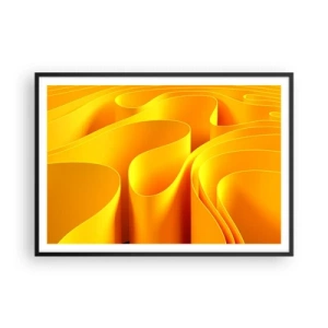 Poster in cornice nera - Onde astratte gialle che ricordano i raggi del sole - 100x70cm - Come onde di sole - Decorazione murale moderna per soggiorno e camera da letto ARTTOR
