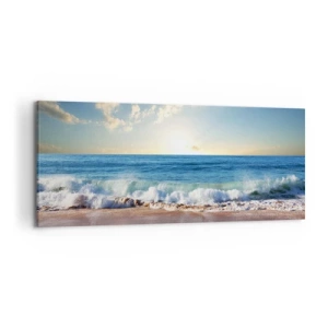 Quadro su tela - Stampe su Tela - Una spiaggia soleggiata con onde che si infrangono sulla riva - 120x50cm - Insieme movimento e immobilità - Decorazione murale moderna per soggiorno e camera da letto ARTTOR