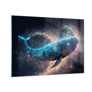 Quadro su vetro - Balenottera azzurra che fluttua nella galassia - 70x50cm - Esiste un mondo... - Decorazione murale moderna per soggiorno e camera da letto ARTTOR