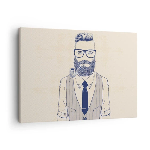 Quadro su tela - Stampe su Tela - Uomo stilizzato con barba, pipa e occhiali - 70x50cm - Allegro, maschile e alla moda - Decorazione murale moderna per soggiorno e camera da letto ARTTOR