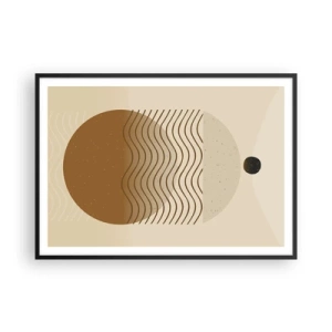 Poster in cornice nera - Astrazione geometrica con cerchi e linee ondulate in colori caldi. - 100x70cm - Sull'origine delle figure geometriche - Decorazione murale moderna per soggiorno e camera da letto ARTTOR