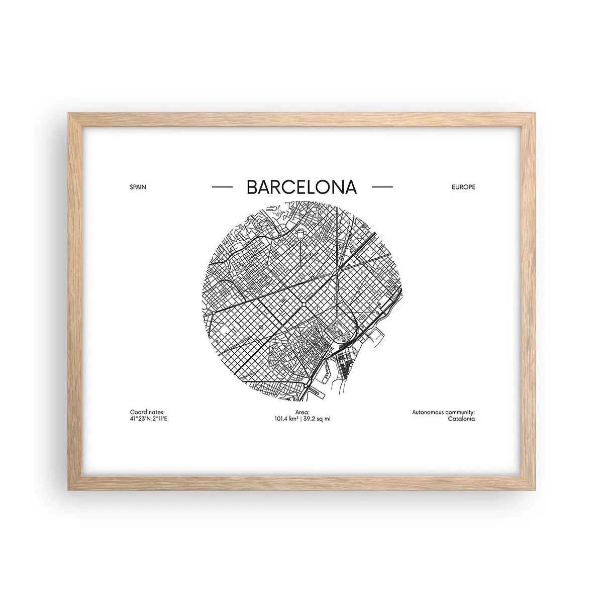 Poster in cornice rovere chiaro - Anatomia di Barcellona - 50x40 cm