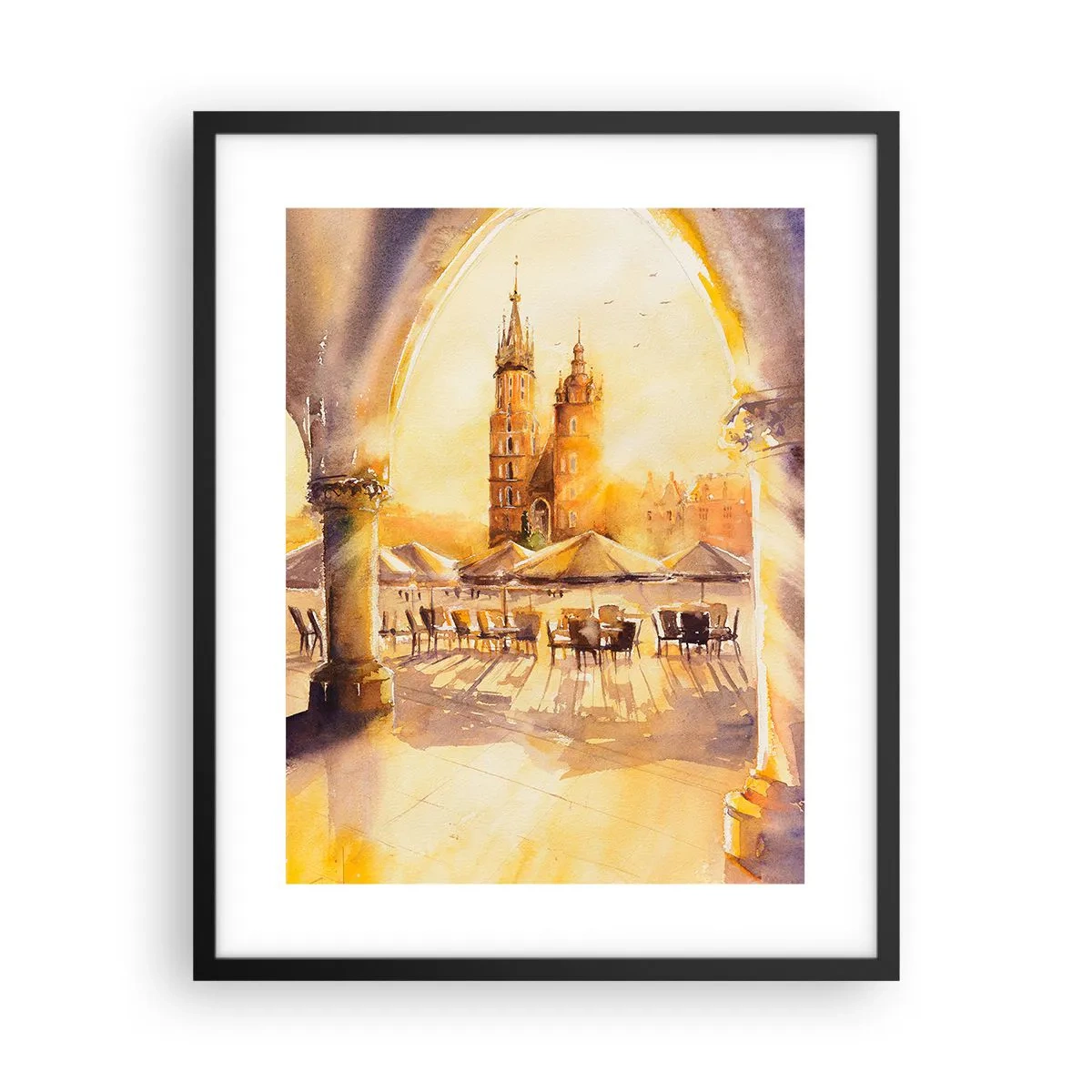 Poster in cornice nera - Alba sulla piazza di Cracovia - 40x50 cm