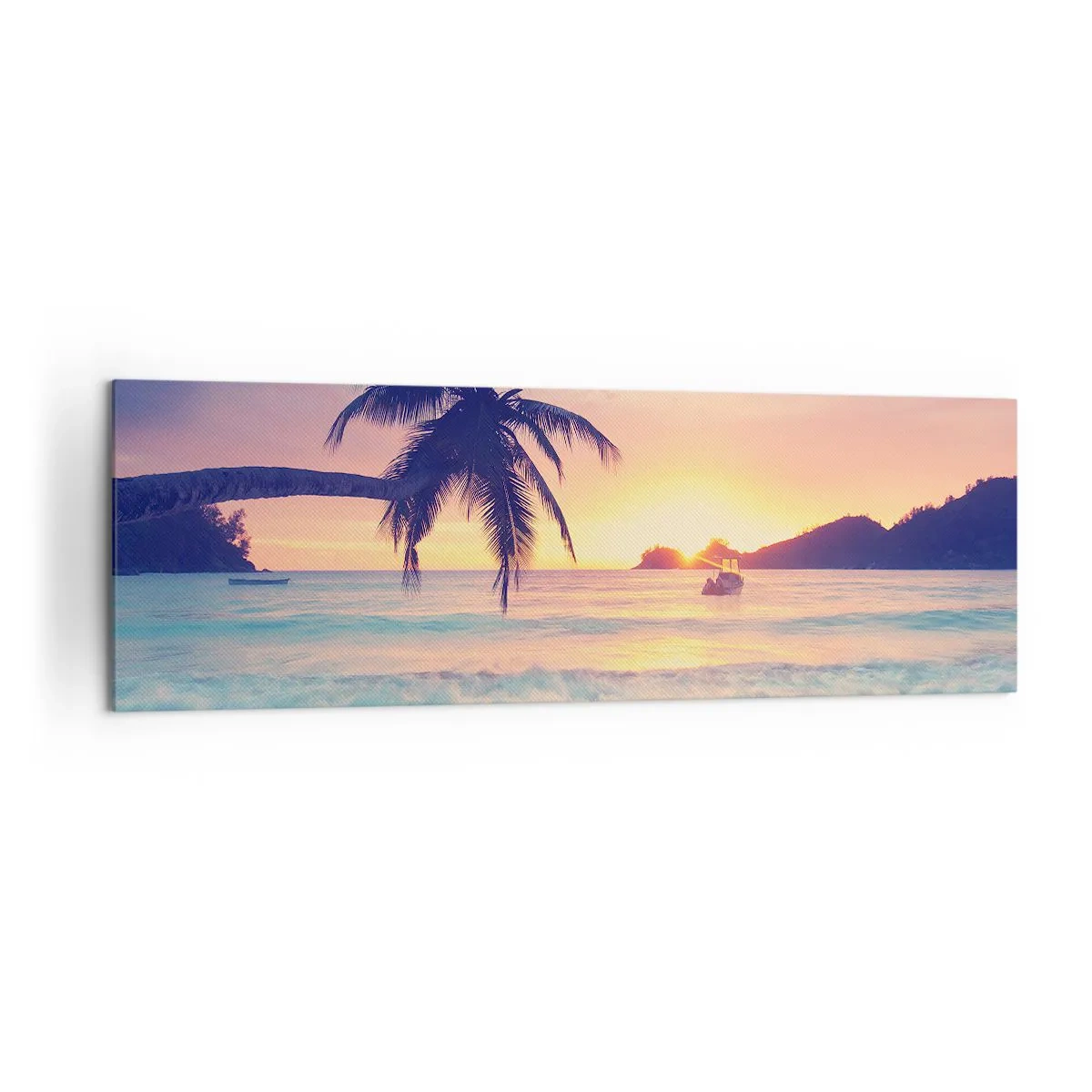 Quadro su tela - Stampe su Tela - Spiaggia con una palma e un tramonto sull'oceano - 160x50cm - Sera nell'insenatura - Decorazione murale moderna per soggiorno e camera da letto ARTTOR