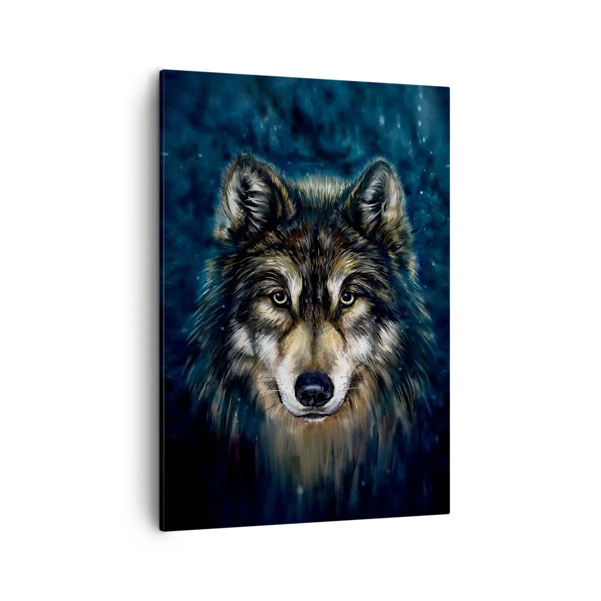Quadro su tela - Stampe su Tela - Ritratto di un lupo su sfondo blu scuro - 50x70cm - Alfa? E omega - Decorazione murale moderna per soggiorno e camera da letto ARTTOR