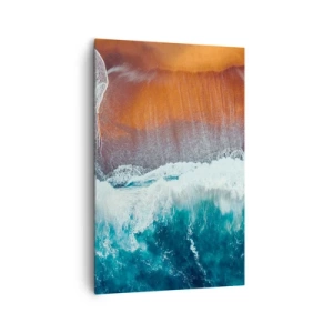 Quadro su tela - Stampe su Tela - Una vista delle onde dell'oceano che si infrangono sulla spiaggia dorata - 80x120cm - Il tocco dell'oceano - Decorazione murale moderna per soggiorno e camera da letto ARTTOR