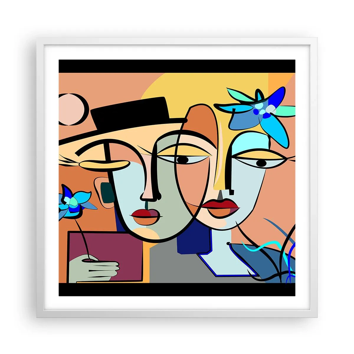 Poster in cornice bianca - Appuntamento in stile Picasso - 60x60 cm