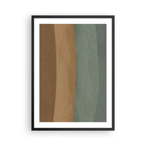 Poster in cornice nera - Linee organiche su sfondi terrosi e verdi - 50x70cm - Composizione orizzontale - Decorazione murale moderna per soggiorno e camera da letto ARTTOR