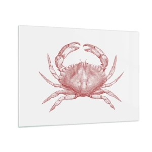 Quadro su vetro - Schizzo di un granchio rosso su uno sfondo chiaro in stile retrò - 70x50cm - Il granchio dei granchi - Decorazione murale moderna per soggiorno e camera da letto ARTTOR