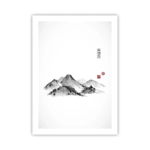 Poster - Un paesaggio montano minimalista in stile giapponese - 50x70cm - Troppo lontano - Decorazione murale moderna per soggiorno e camera da letto ARTTOR