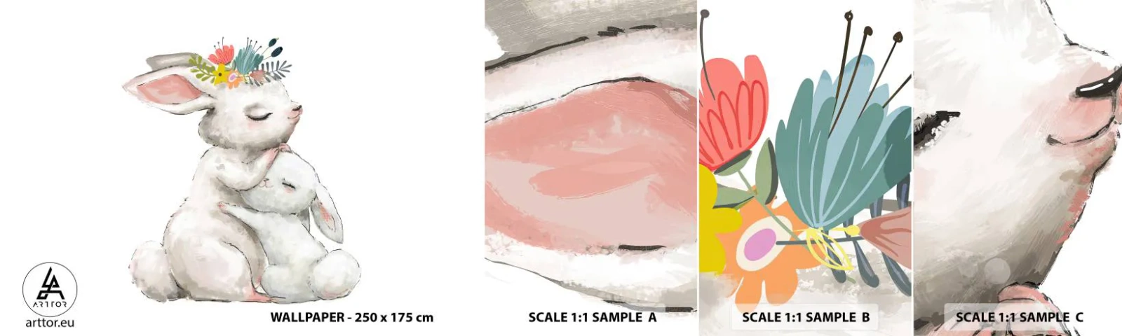 Campione di Fotomurale Adesivo Deluxe Sticker - Da mamma si sta meglio - Per bambini, Coniglio, Madre con bambino - 100x30 cm