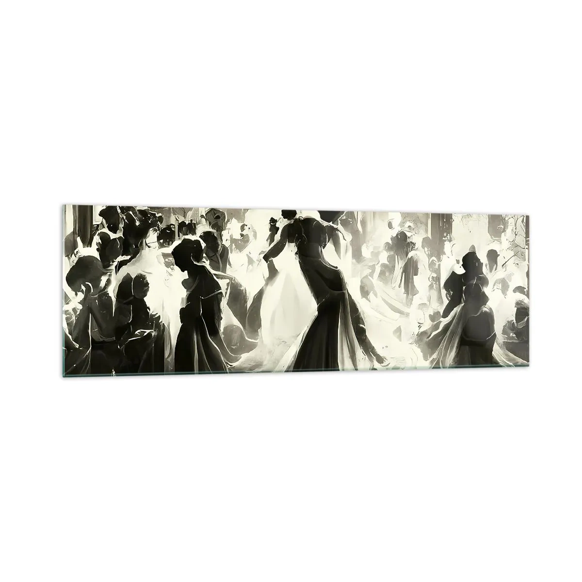 Quadro su vetro - Palla in stile retrò in bianco e nero - 160x50cm - Il gran ballo in maschera - Decorazione murale moderna per soggiorno e camera da letto ARTTOR