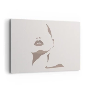 Quadro su tela - Stampe su Tela - Contorno minimalista del viso di una donna in delicati toni beige - 100x70cm - Fatta di luce e ombra - Decorazione murale moderna per soggiorno e camera da letto ARTTOR
