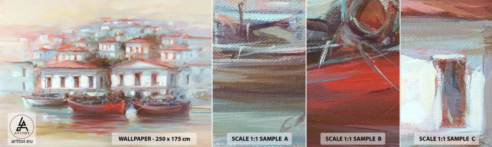 Campione di Fotomurale Adesivo Deluxe Sticker - Cittadina felice - Architettura, Barca a vela, Porto - 100x30 cm