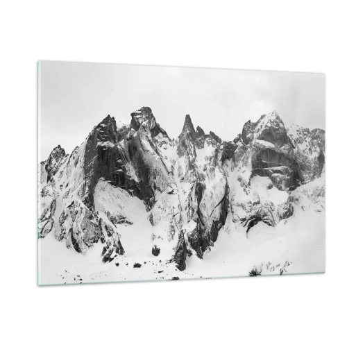 Quadro su vetro - Cime innevate bianche e nere - 120x80cm - Cresta minacciosa di granito - Decorazione murale moderna per soggiorno e camera da letto ARTTOR