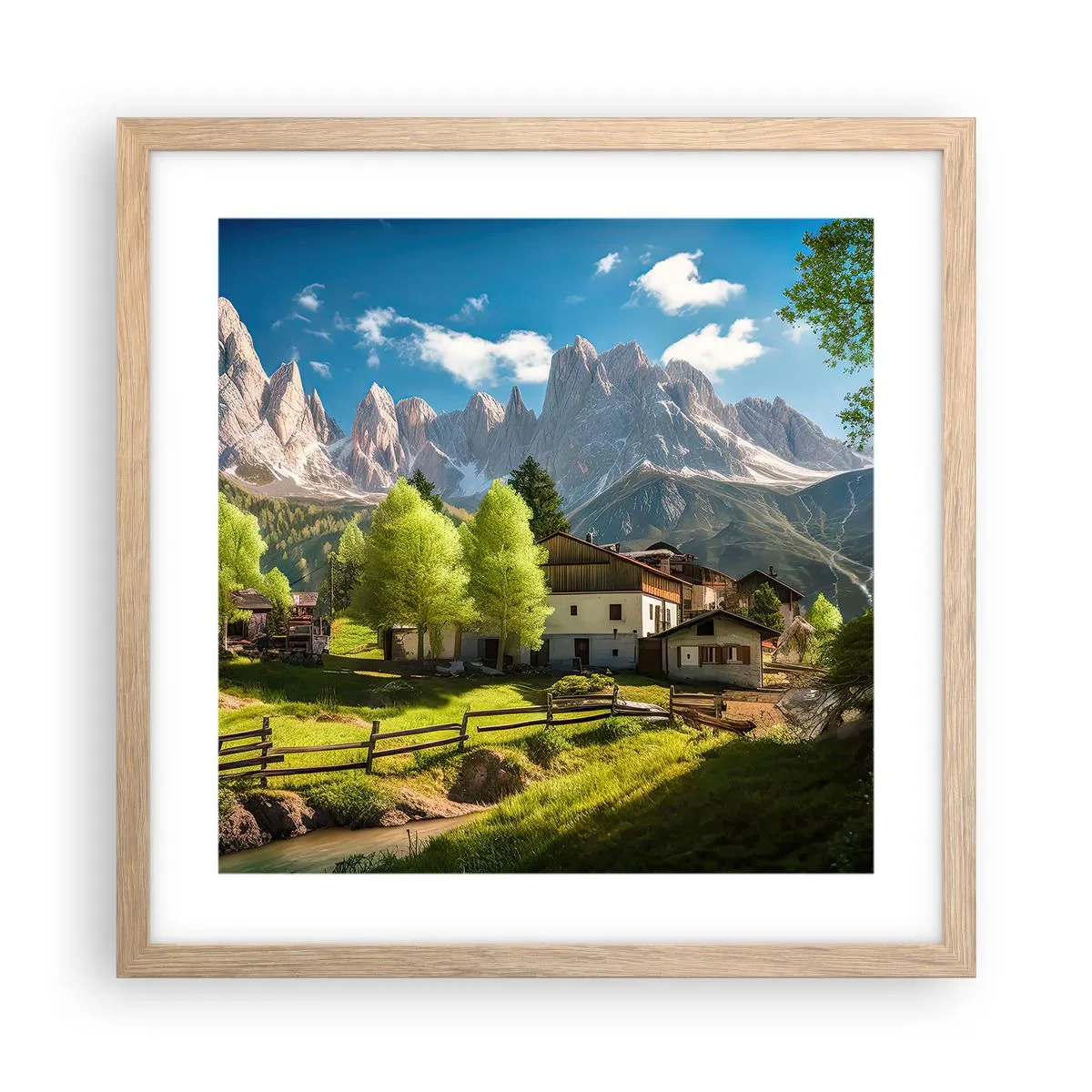 Poster in cornice rovere chiaro - Idillio alpino - 40x40 cm
