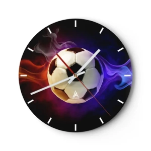 Orologio da parete - Orologio in Vetro - Un pallone da calcio circondato da fiamme colorate - 30x30cm - La forza magica del gioco - Decorazione murale moderna per soggiorno, cucina e camera da letto ARTTOR