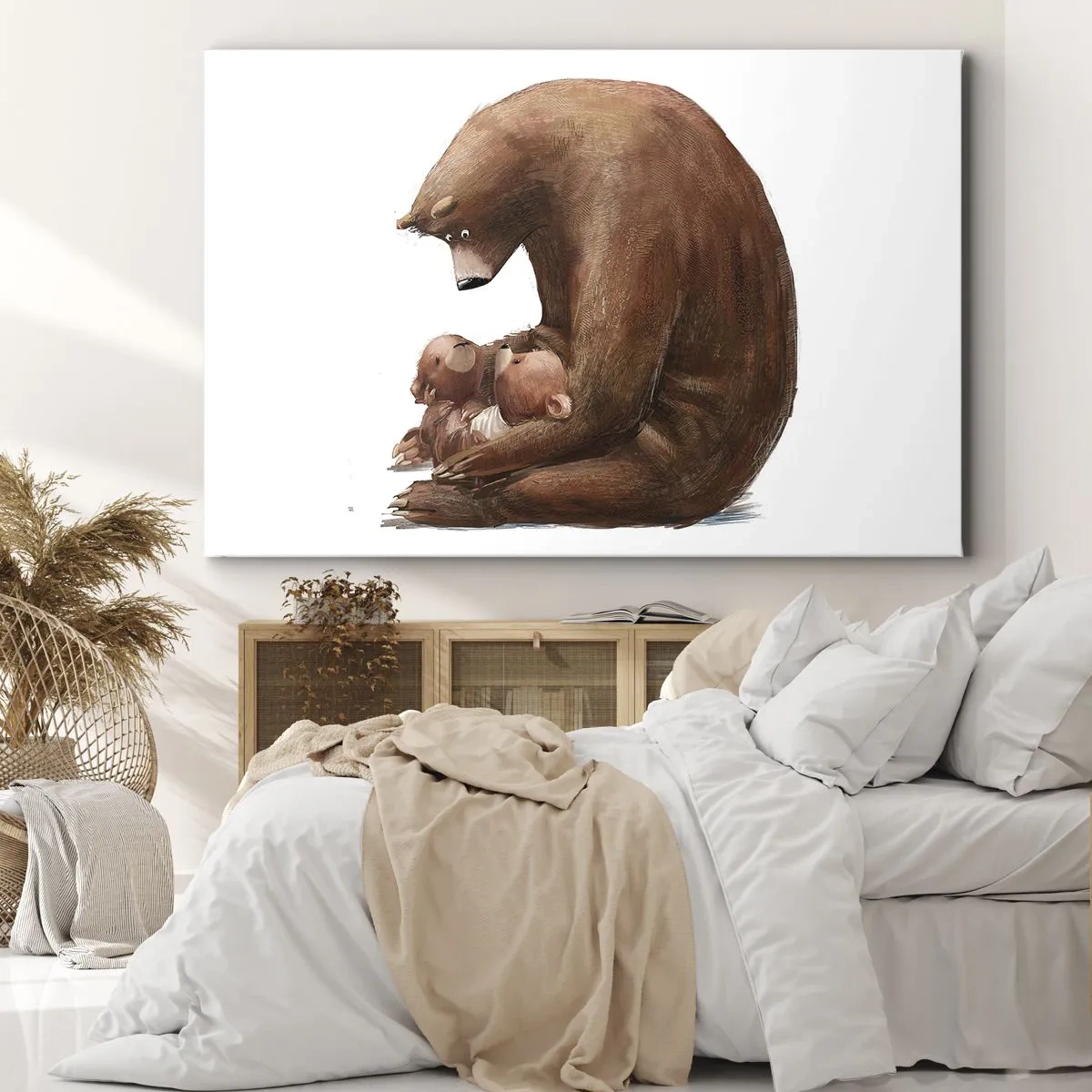 Quadro su tela - Stampe su Tela - Un'orsa madre con due orsetti in braccio - 70x50cm - Sogni d'oro, bambini - Decorazione murale moderna per soggiorno e camera da letto ARTTOR