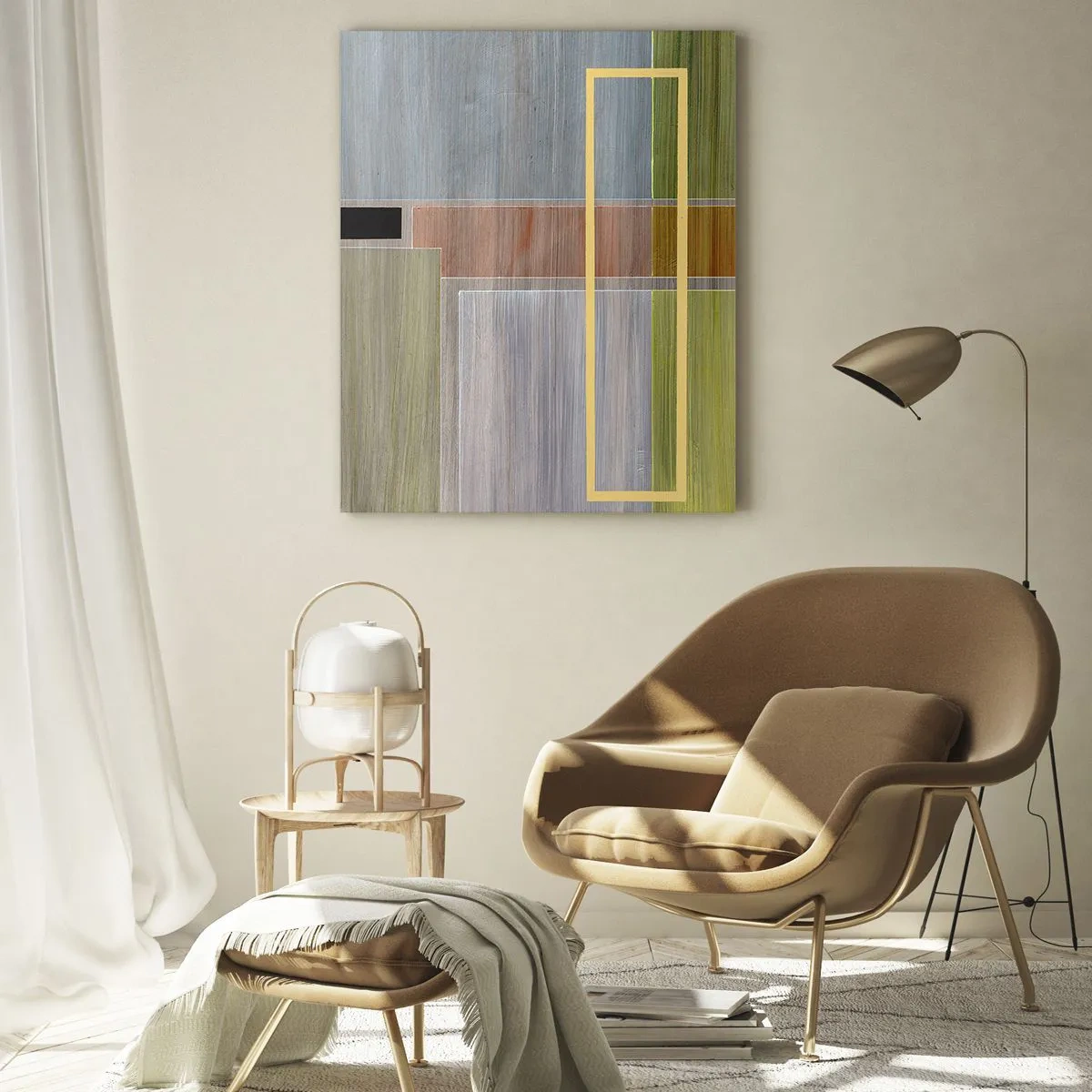 Quadro su vetro - Composizione geometrica in colori pastello con rettangoli - 70x100cm - Semplice e tranquillo - Decorazione murale moderna per soggiorno e camera da letto ARTTOR