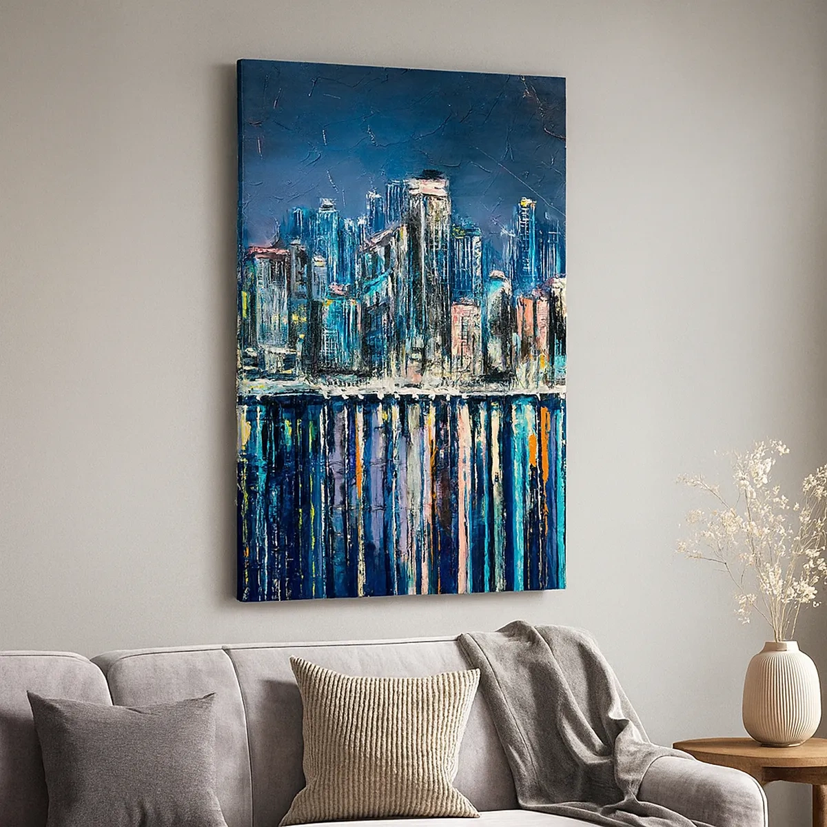 Quadro su tela - Stampe su Tela - Panorama della città notturna riflessa nell'acqua - 50x70cm - Cascata di luci - Decorazione murale moderna per soggiorno e camera da letto ARTTOR